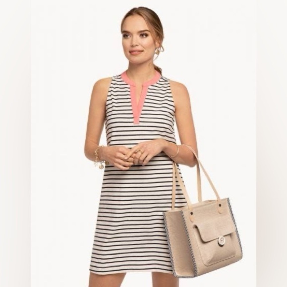 Spartina 449 Black and White Striped Dress with Pink Accent
